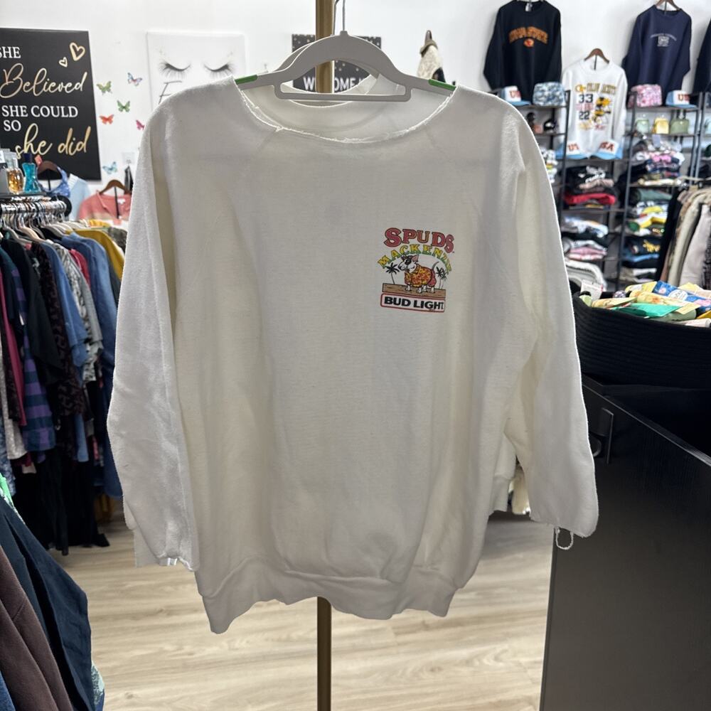 Vntg 1987 BudLight Spuds MacKenzie Sweatshirt 21-1/2 P2P & 26” Long Sleeves 22”
